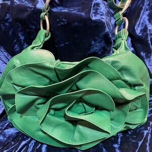 Yves Saint Laurent Green Leather Shoulder Bag w/ Blackk Suede interior and COA